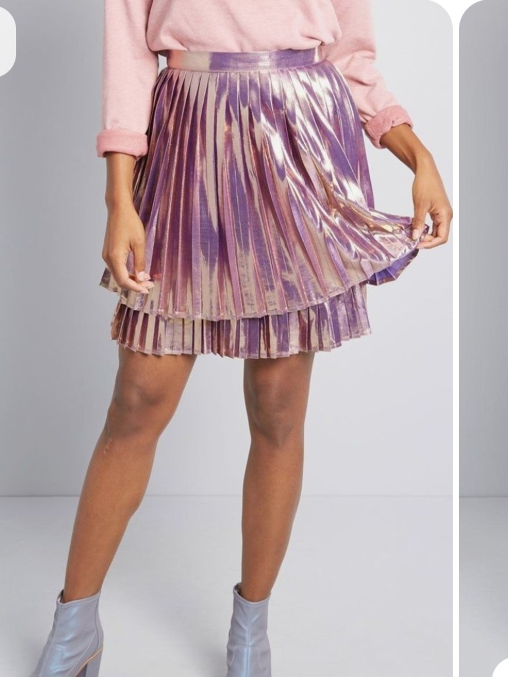 ModCloth Interstellar Metallic Pleated Mini Skirt Purple & Pink